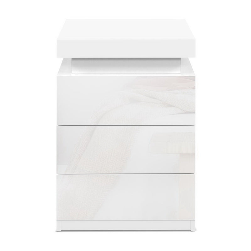 Artiss COLEY LED Bedside Table 3 Drawer – White (2 Pack)