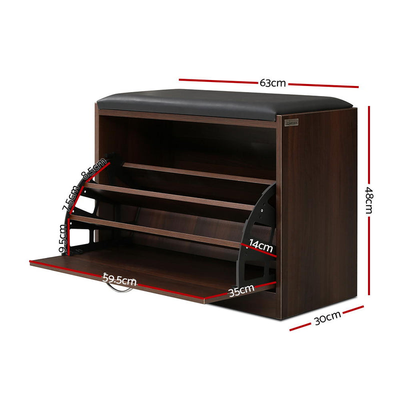 Artiss Shoe Bench Cabinet 15 Pairs Walnut