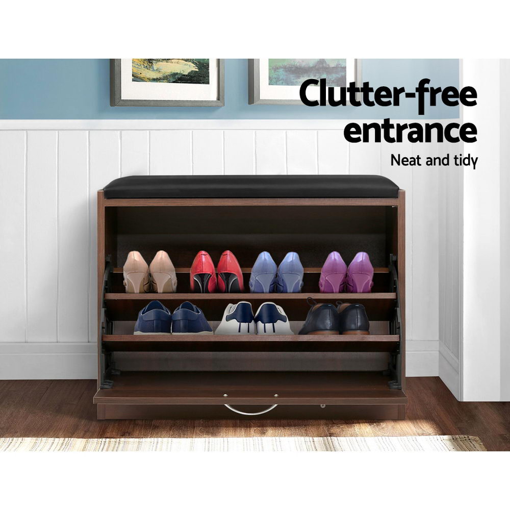 Artiss Shoe Bench Cabinet 15 Pairs Walnut
