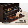 Artiss Shoe Bench Cabinet 15 Pairs Walnut