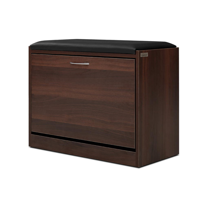 Artiss Shoe Bench Cabinet 15 Pairs Walnut