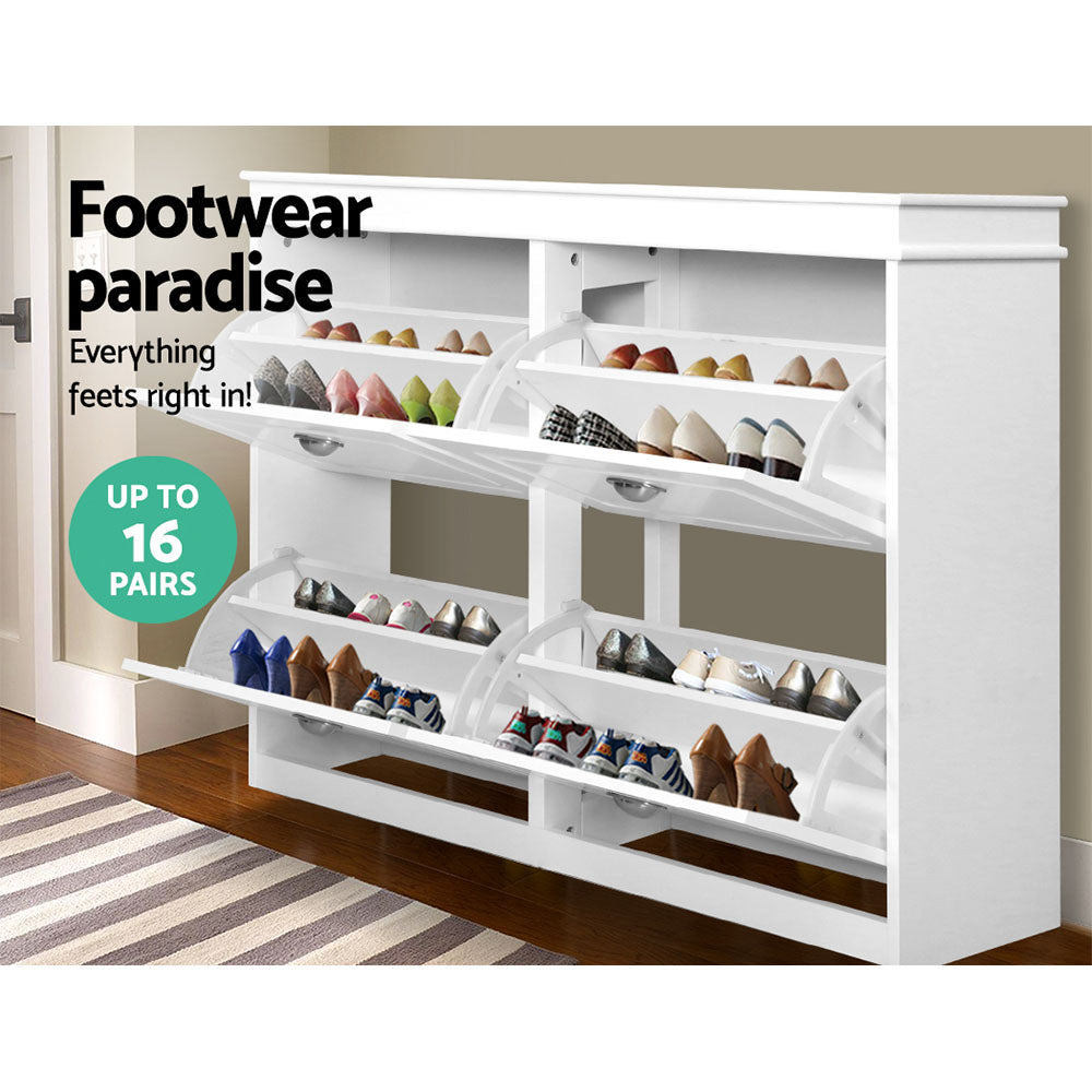 Artiss Shoe Rack 16 Pairs 4-Tier White