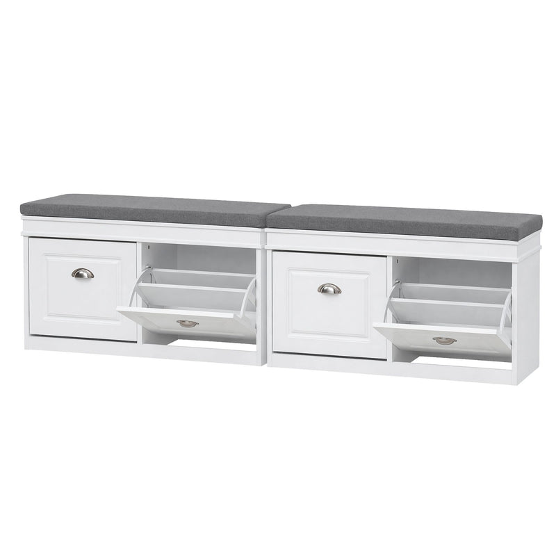 Artiss 2-Piece Shoe Storage Bench Set with Flip Drawers – White