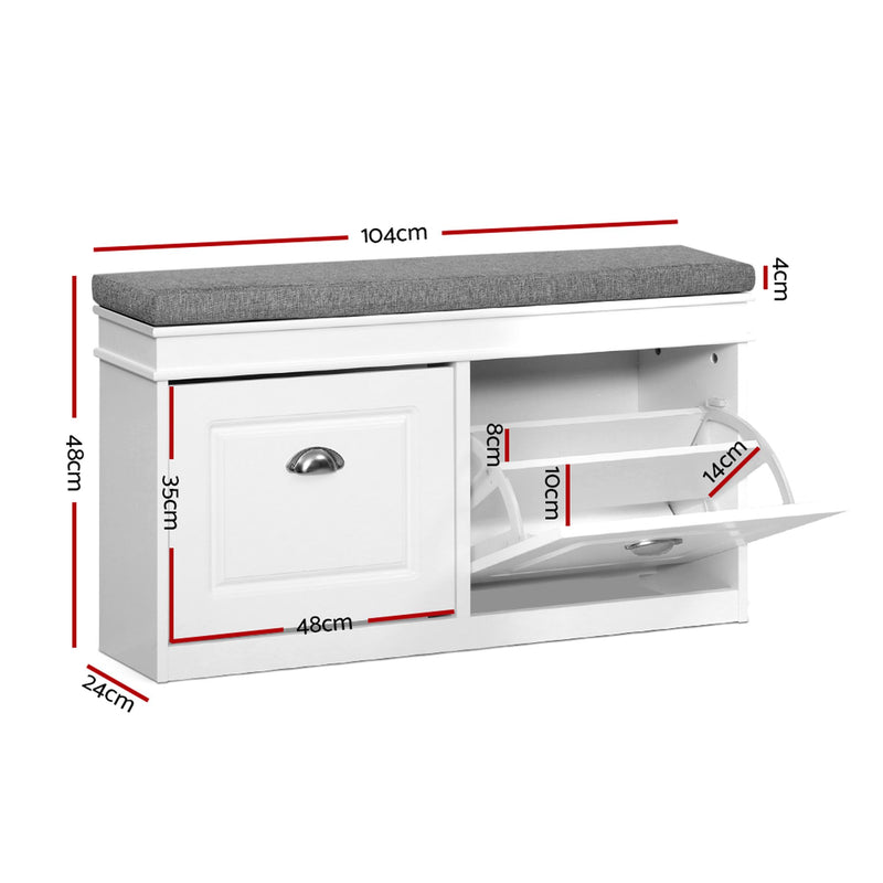 Artiss 2-Piece Shoe Storage Bench Set with Flip Drawers – White