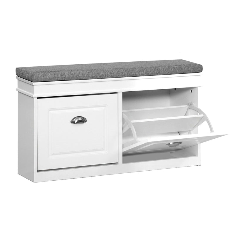 Artiss 2-Piece Shoe Storage Bench Set with Flip Drawers – White