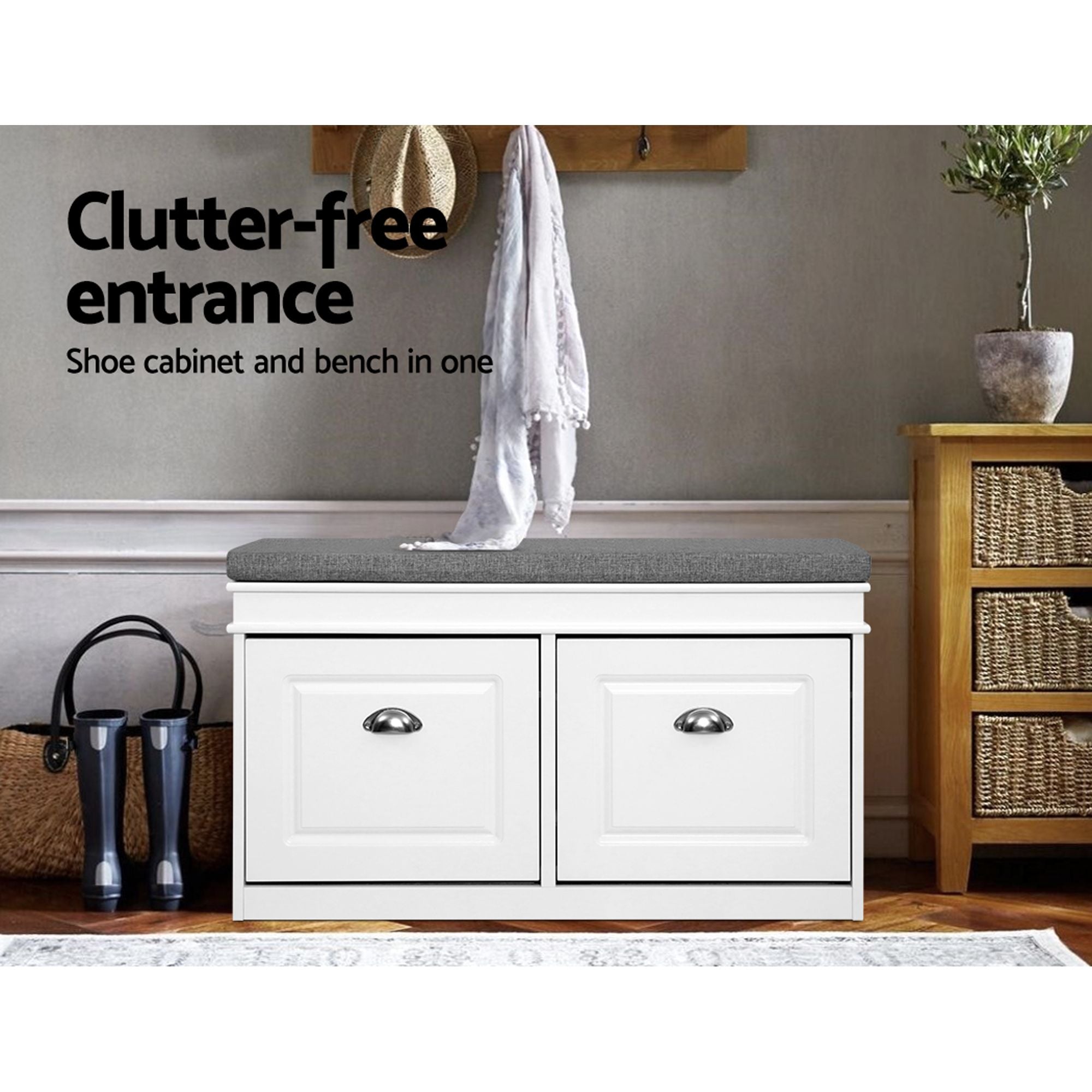 Artiss 2-Piece Shoe Storage Bench Set with Flip Drawers – White
