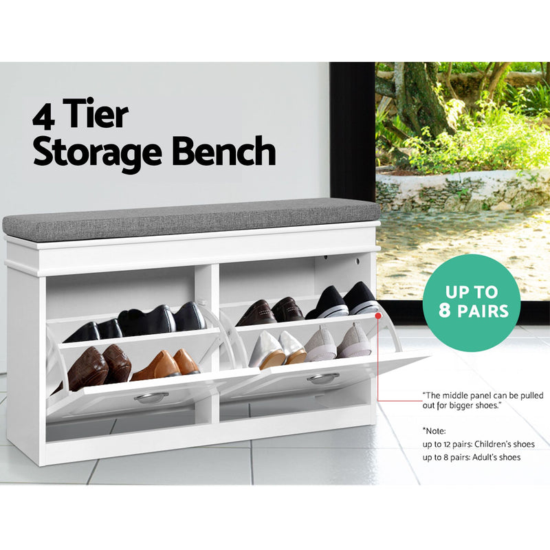 Artiss 2-Piece Shoe Storage Bench Set with Flip Drawers – White