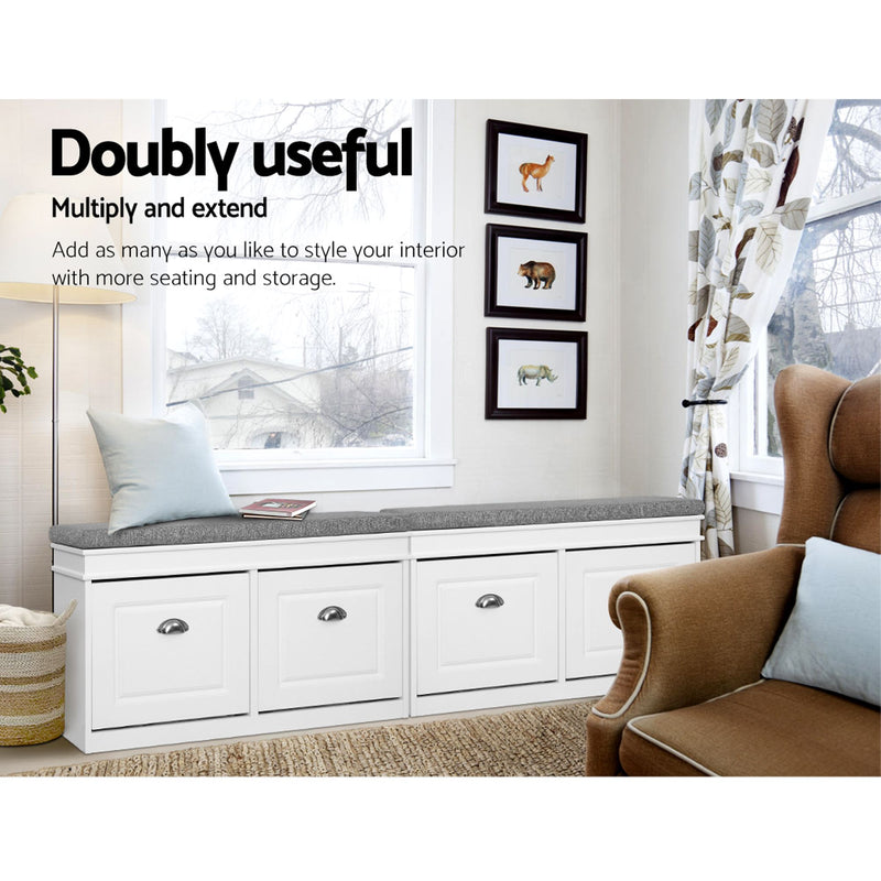 Artiss 2-Piece Shoe Storage Bench Set with Flip Drawers – White