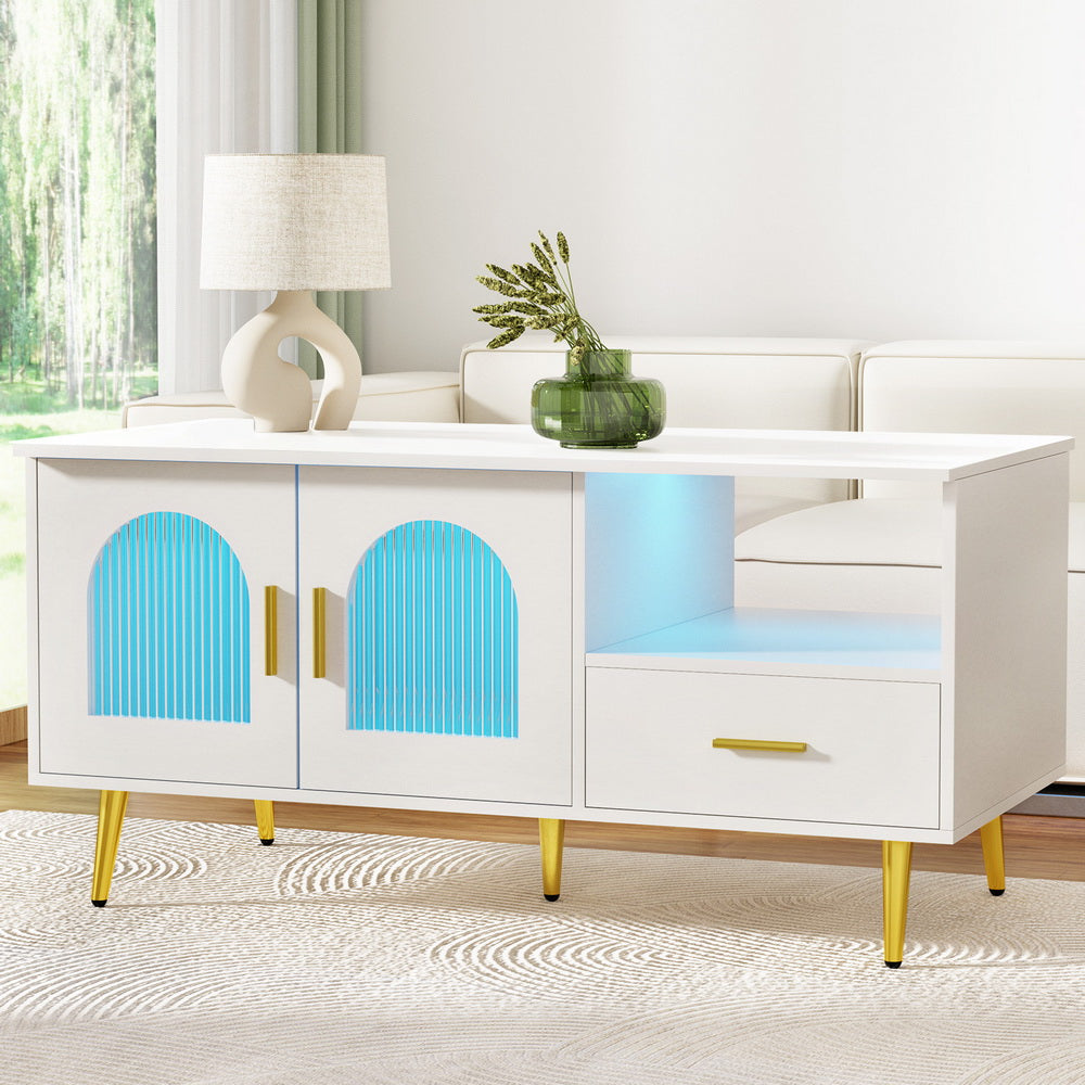 Coffee Table Shelf Drawer Storage White