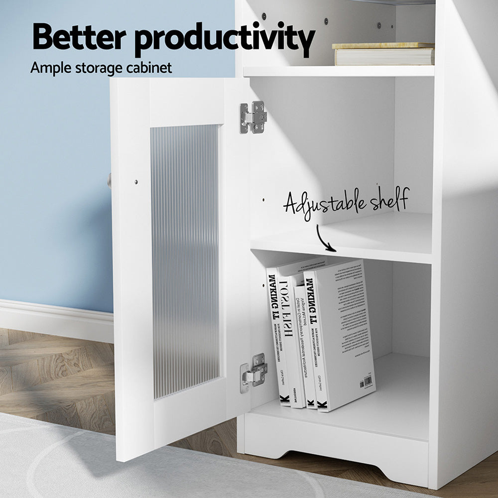 L-Shape Computer Desk with Shelf Cabinet – White 150CM