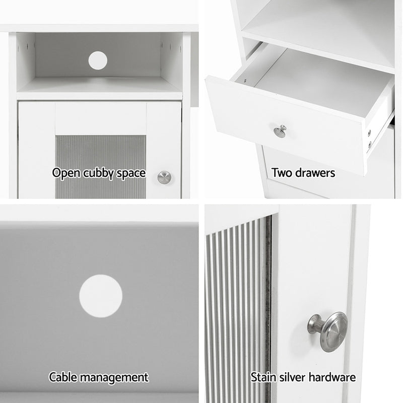 L-Shape Computer Desk with Shelf Cabinet – White 150CM