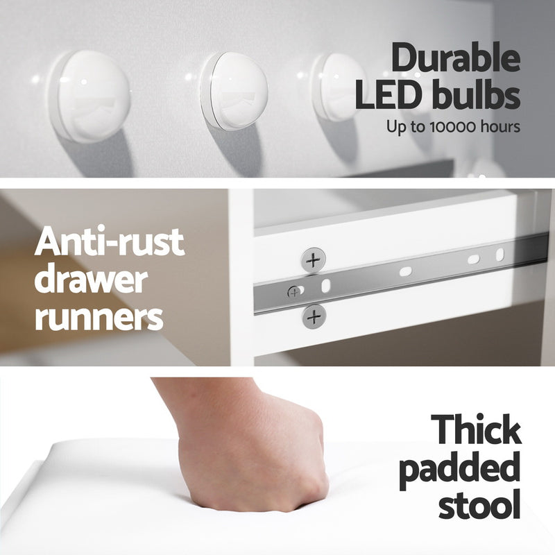 Dressing Table Set Stool 12 Led Bulbs White