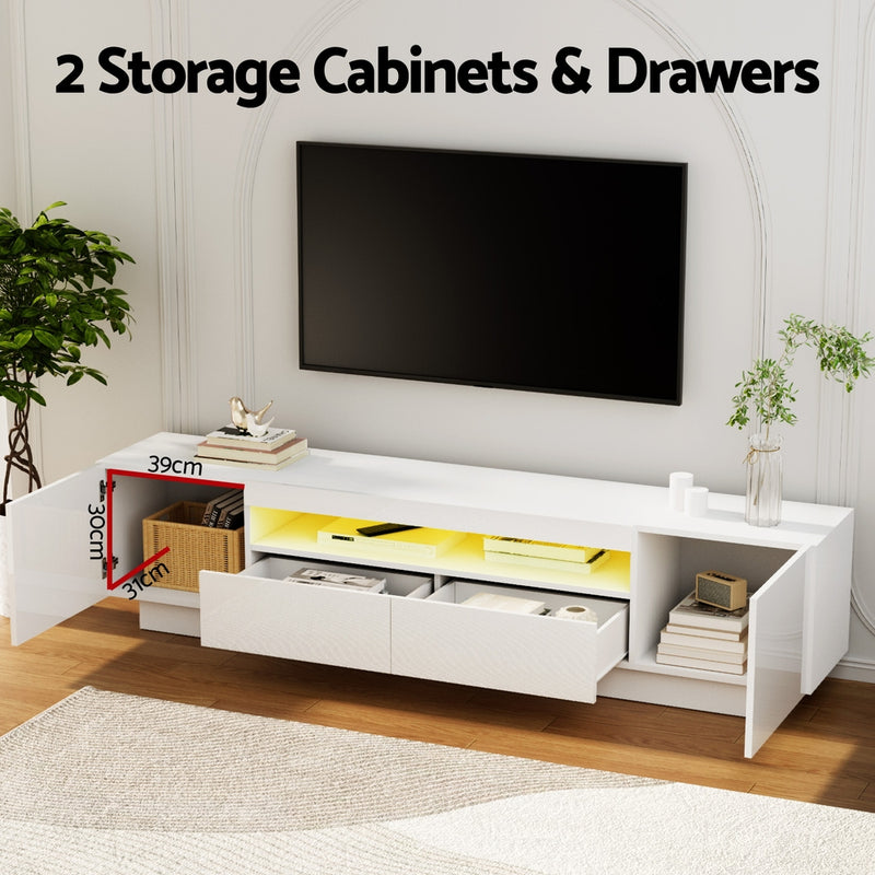 LED TV Unit Entertainment Unit Storage Drawer RGB White