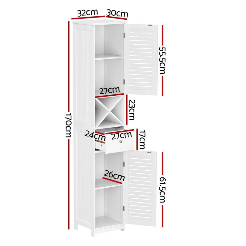 Bathroom Storage Cabinet 170cm – Tall Slim Corner Organizer, White