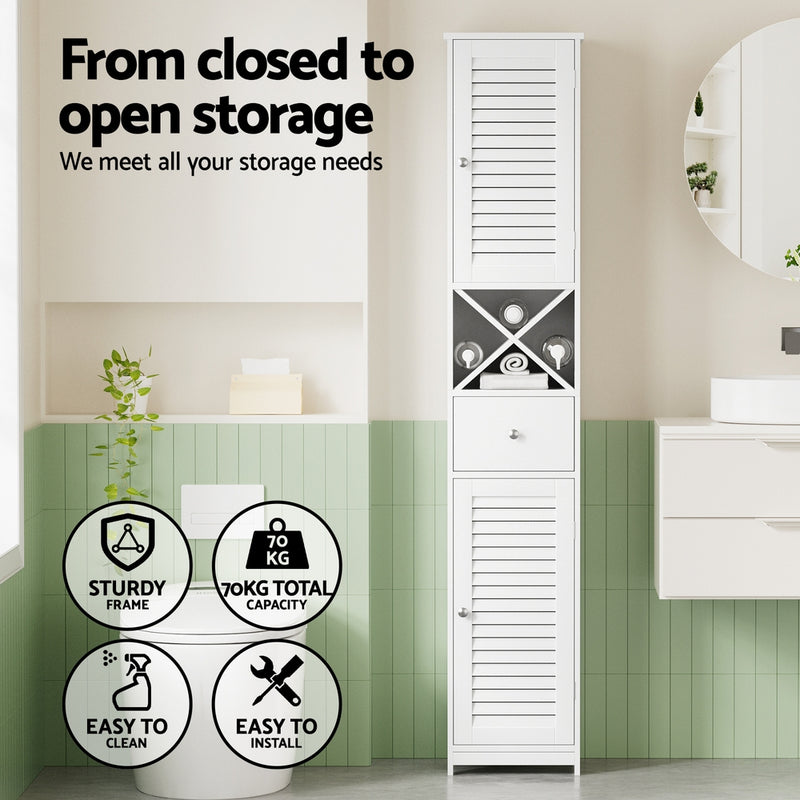 Bathroom Storage Cabinet 170cm – Tall Slim Corner Organizer, White