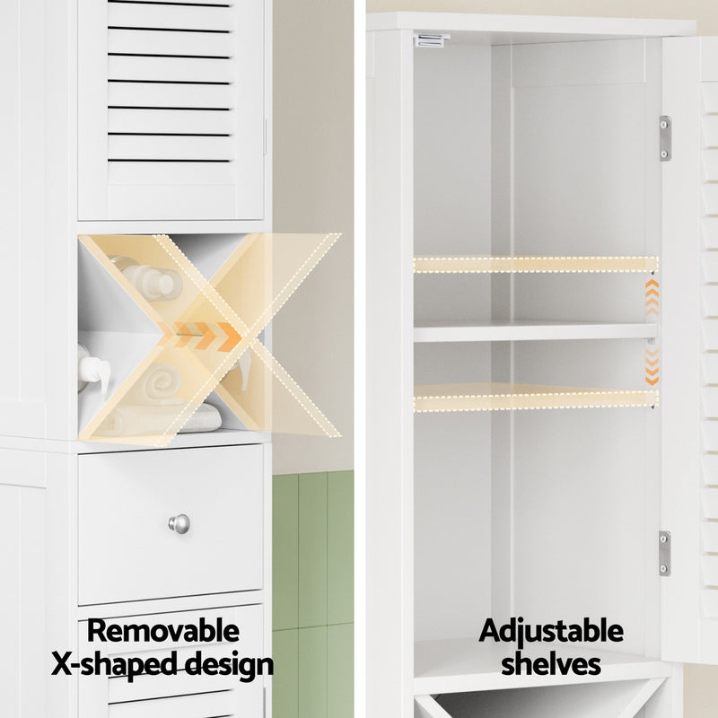 Bathroom Storage Cabinet 170cm – Tall Slim Corner Organizer, White