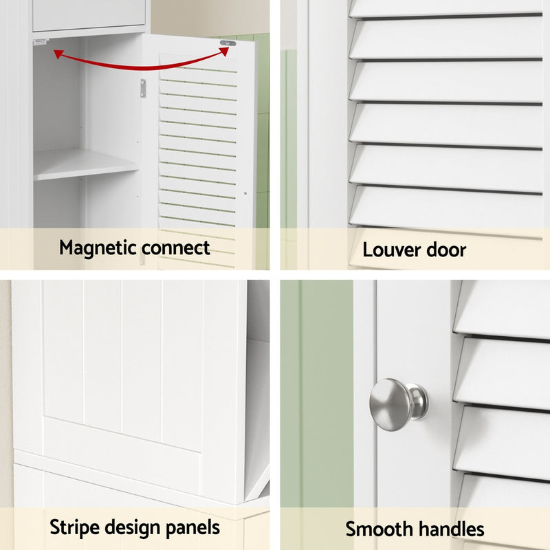 Bathroom Storage Cabinet 170cm – Tall Slim Corner Organizer, White