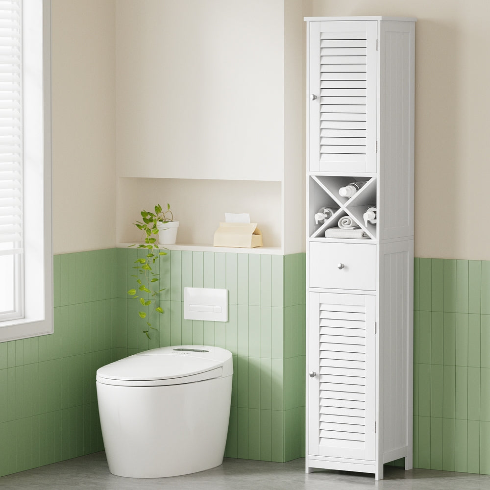 Bathroom Storage Cabinet 170cm – Tall Slim Corner Organizer, White