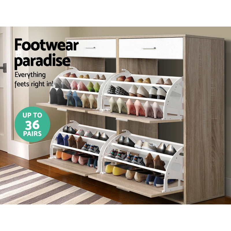 Artiss Shoe Rack Cabinet 36 Pairs Pine