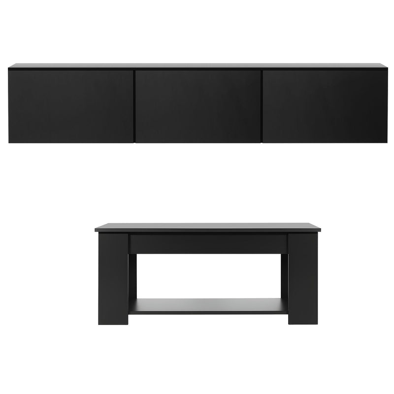 Artiss Floating TV Unit & Lift-Top Coffee Table Set – Black Gloss