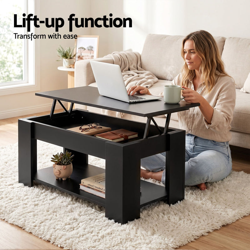 Artiss Floating TV Unit & Lift-Top Coffee Table Set – Black Gloss