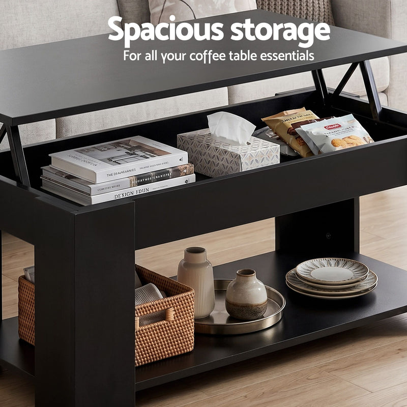 Artiss Floating TV Unit & Lift-Top Coffee Table Set – Black Gloss
