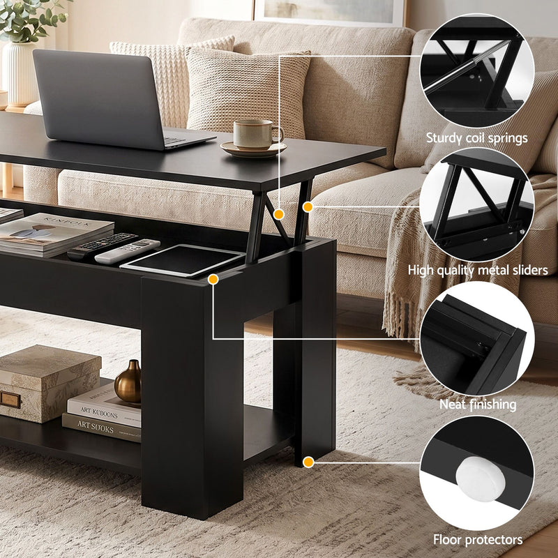 Artiss Floating TV Unit & Lift-Top Coffee Table Set – Black Gloss