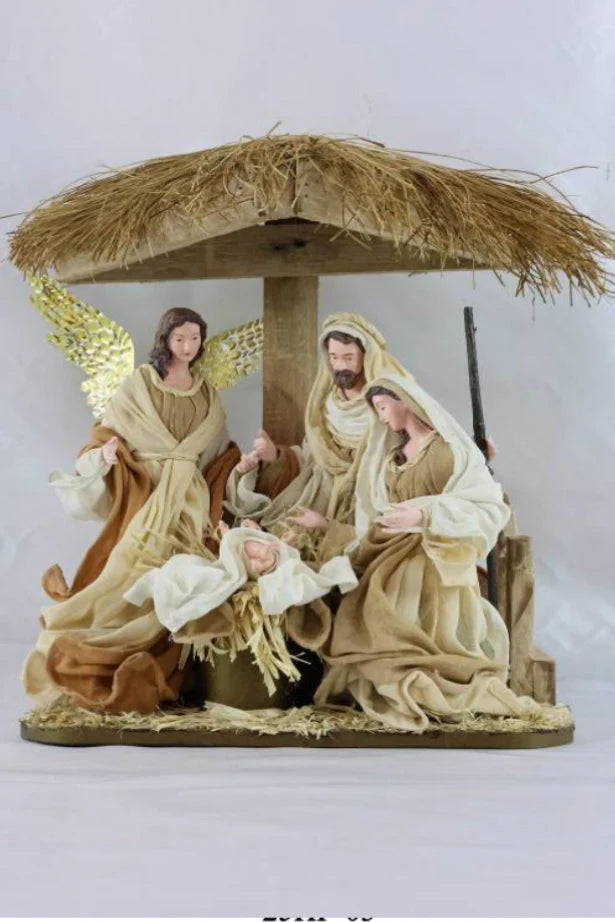 Christmas Holy Family with Angel in Stable – 40 cm