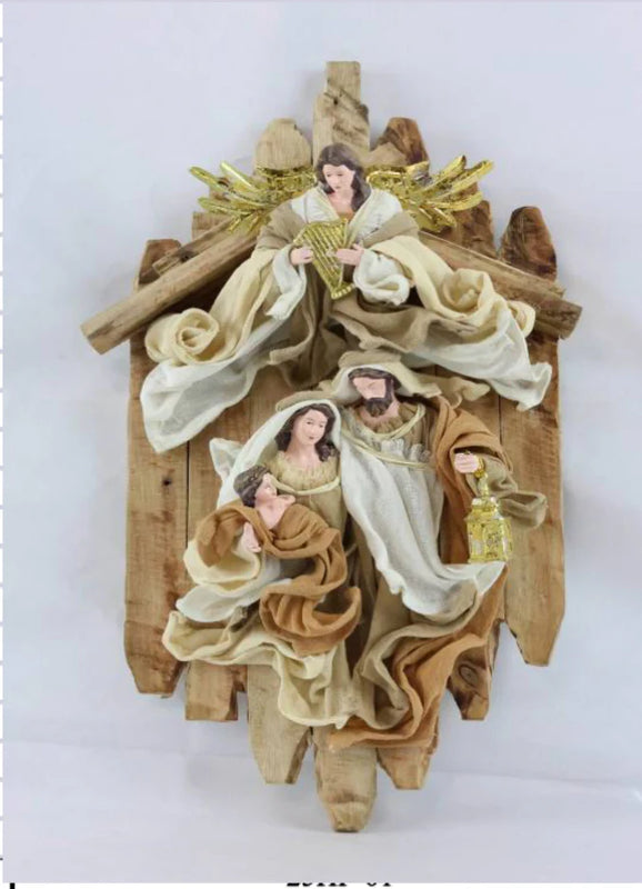 (Pre-Order) Holy Family with Angel – Stable Wall Wreath 45 cm