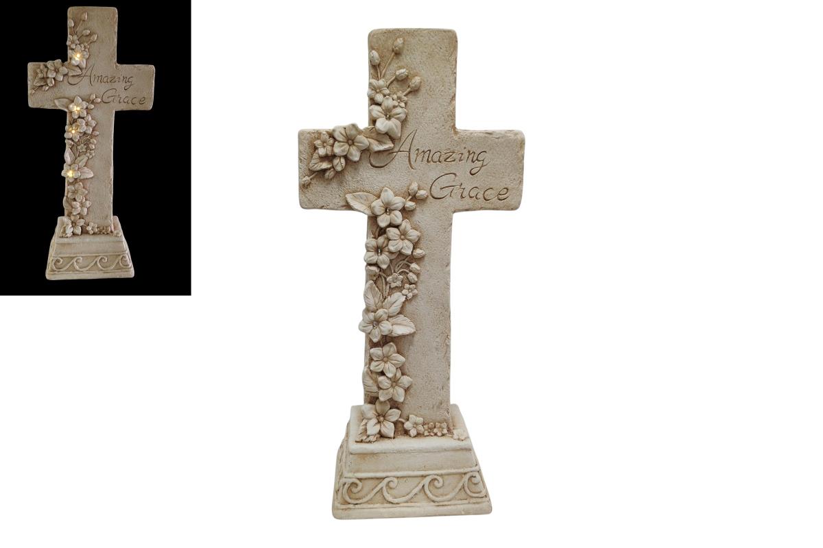 77×35 cm Garden Cross with Solar Light-Up Flowers