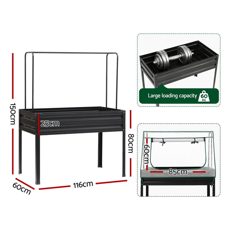 Green Fingers Elevated Metal Garden Bed w/ Mini Greenhouse 116×60 cm