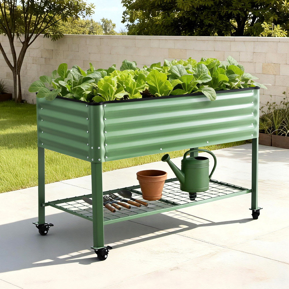 Portable Elevated Garden Bed w/ Wheels & Storage Shelf 115x60x81cm