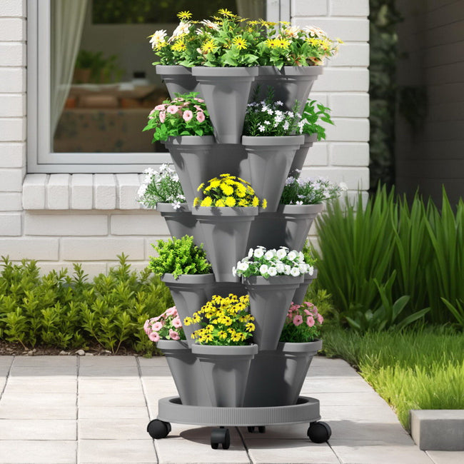 Green Fingers 5‑Tier Vertical Garden Bed – Grey