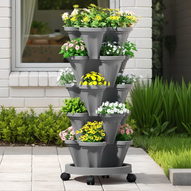 Green Fingers 5‑Tier Vertical Garden Bed – Grey