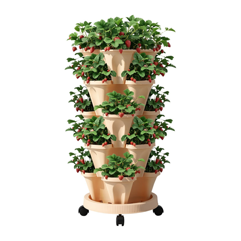 Green Fingers 5-Tier Vertical Garden Bed – Stackable Planters (Beige)