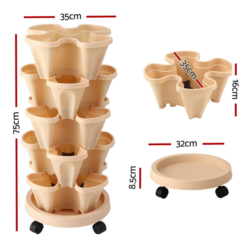 Green Fingers 5-Tier Vertical Garden Bed – Stackable Planters (Beige)