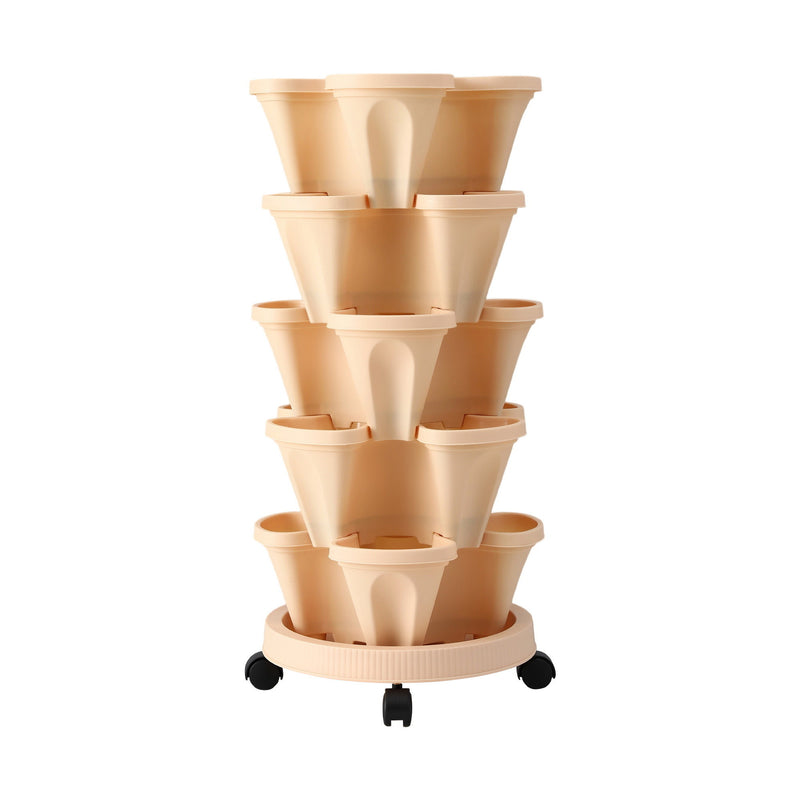 Green Fingers 5-Tier Vertical Garden Bed – Stackable Planters (Beige)