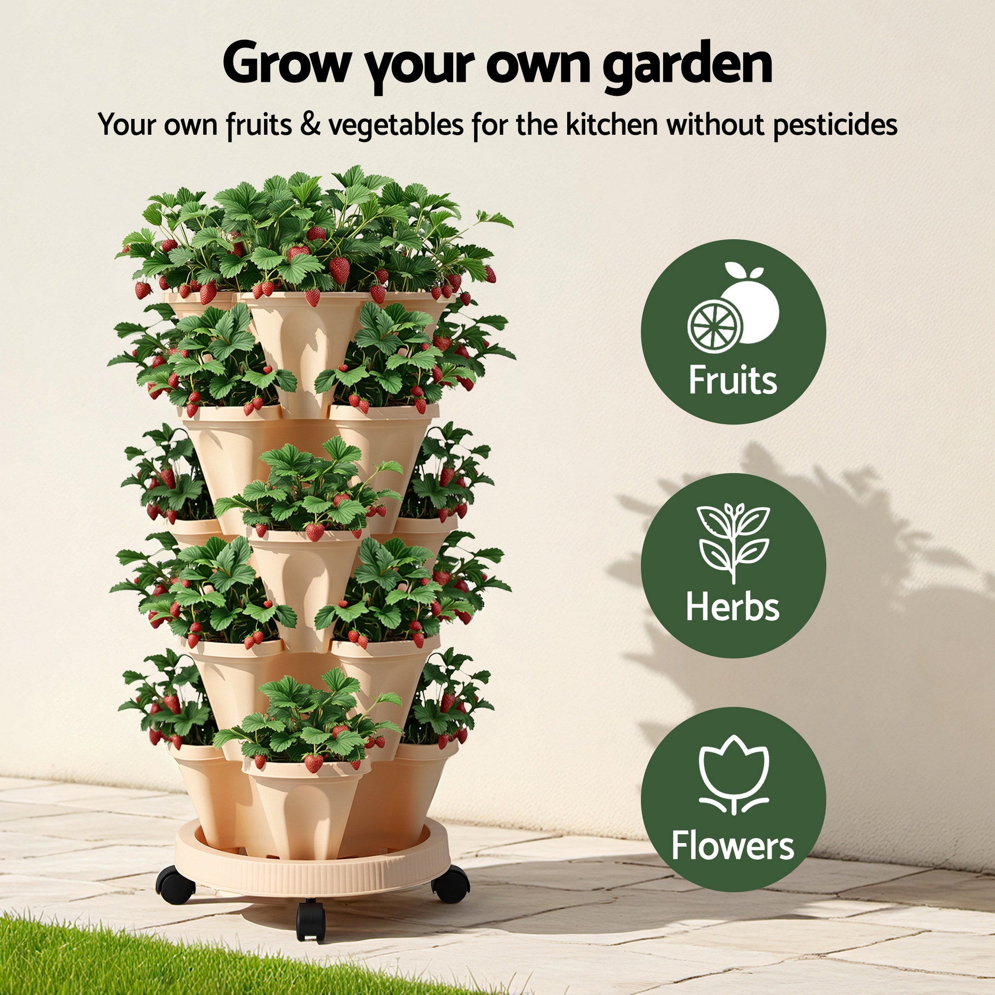 Green Fingers 5-Tier Vertical Garden Bed – Stackable Planters (Beige)