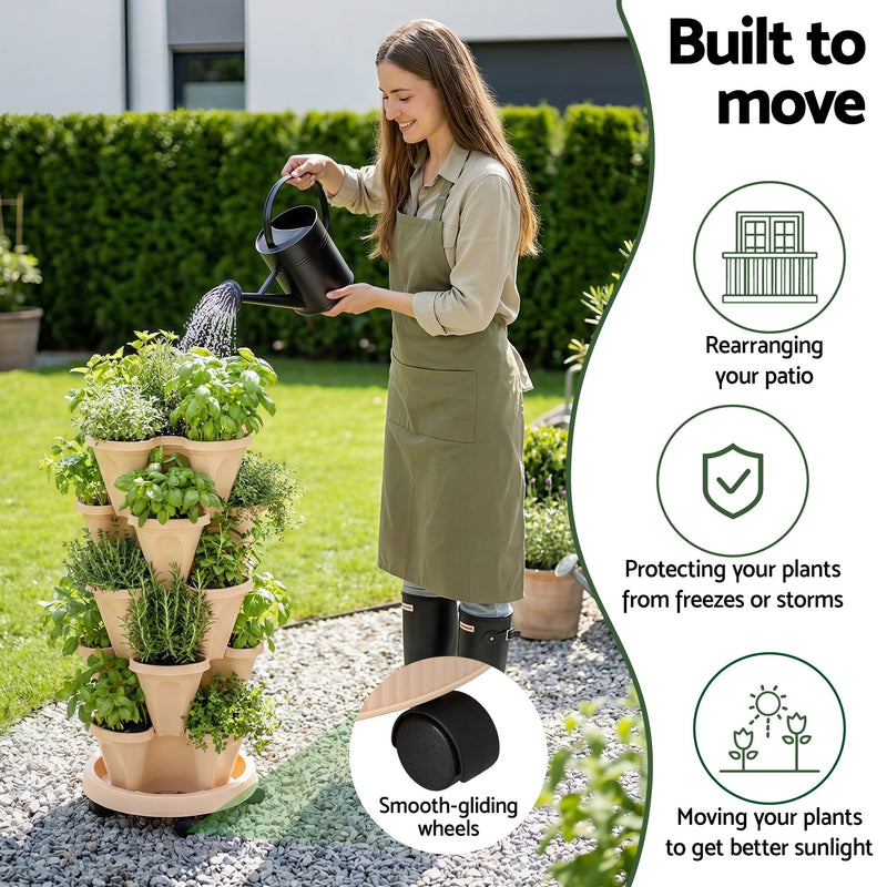 Green Fingers 5-Tier Vertical Garden Bed – Stackable Planters (Beige)