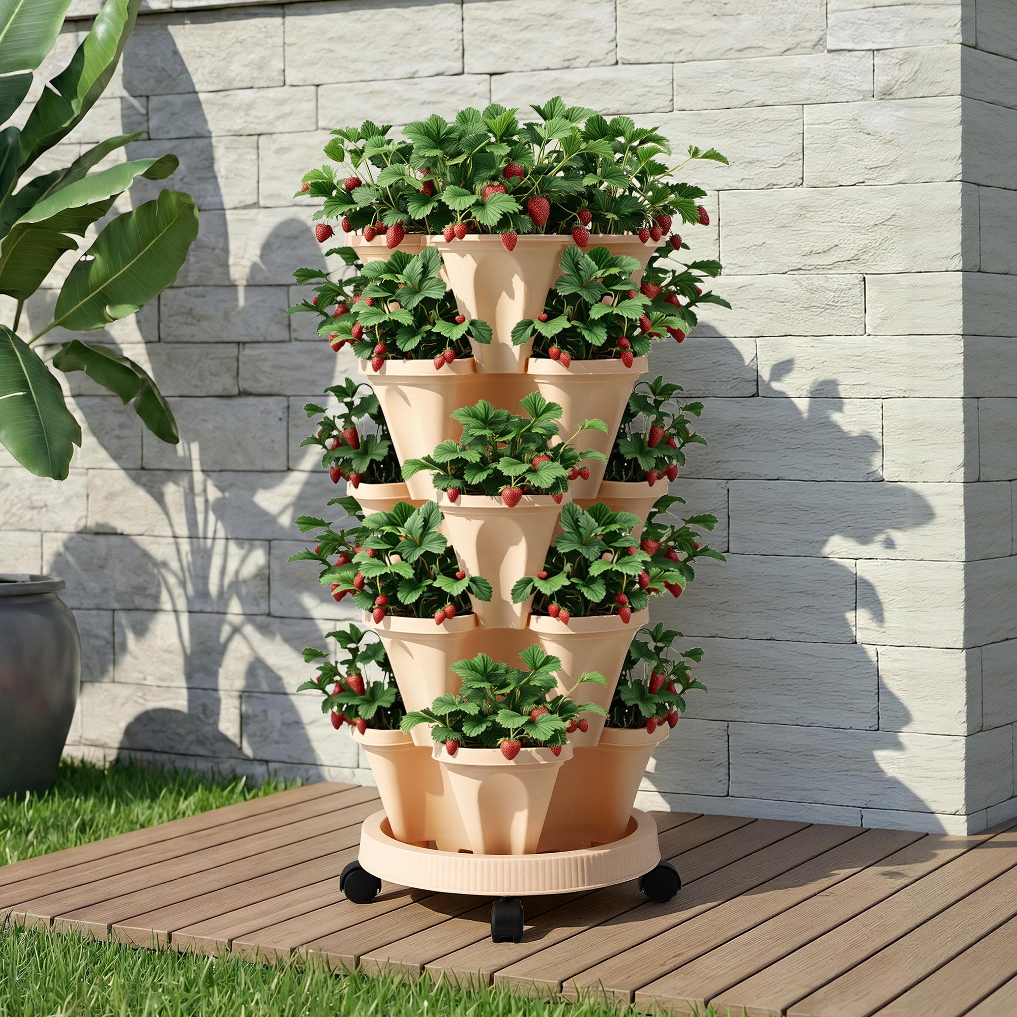 Green Fingers 5-Tier Vertical Garden Bed – Stackable Planters (Beige)