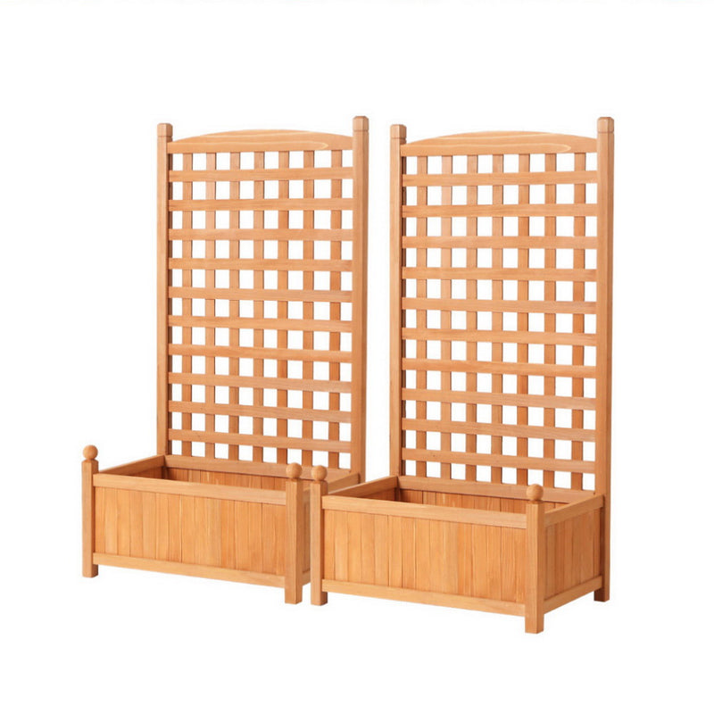 Green Fingers Wooden Garden Bed + Trellis (2‑Pack) 64×35×115 cm
