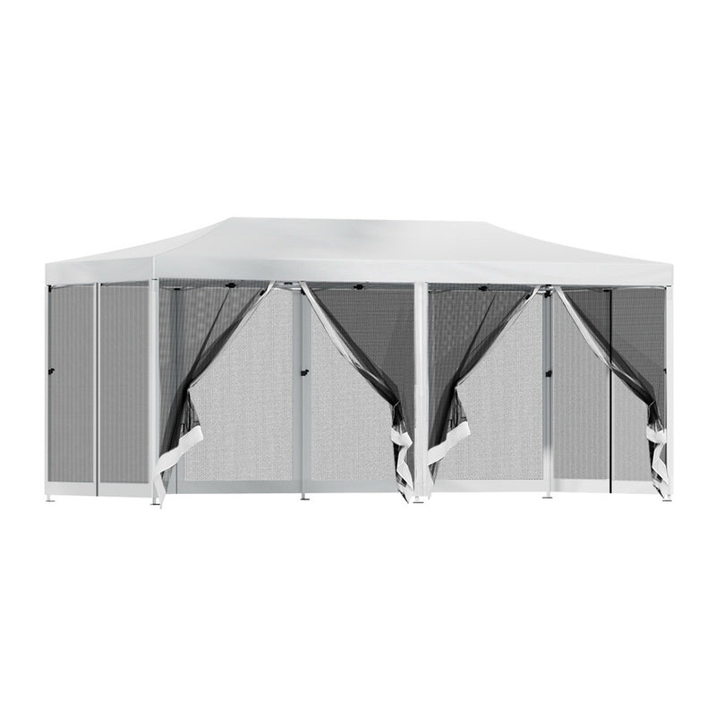 Instahut 3x6m Folding Pop Up Gazebo Mesh Wall White