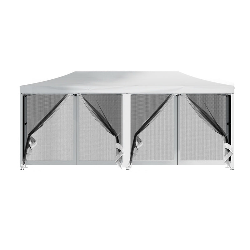 Instahut 3x6m Folding Pop Up Gazebo Mesh Wall White