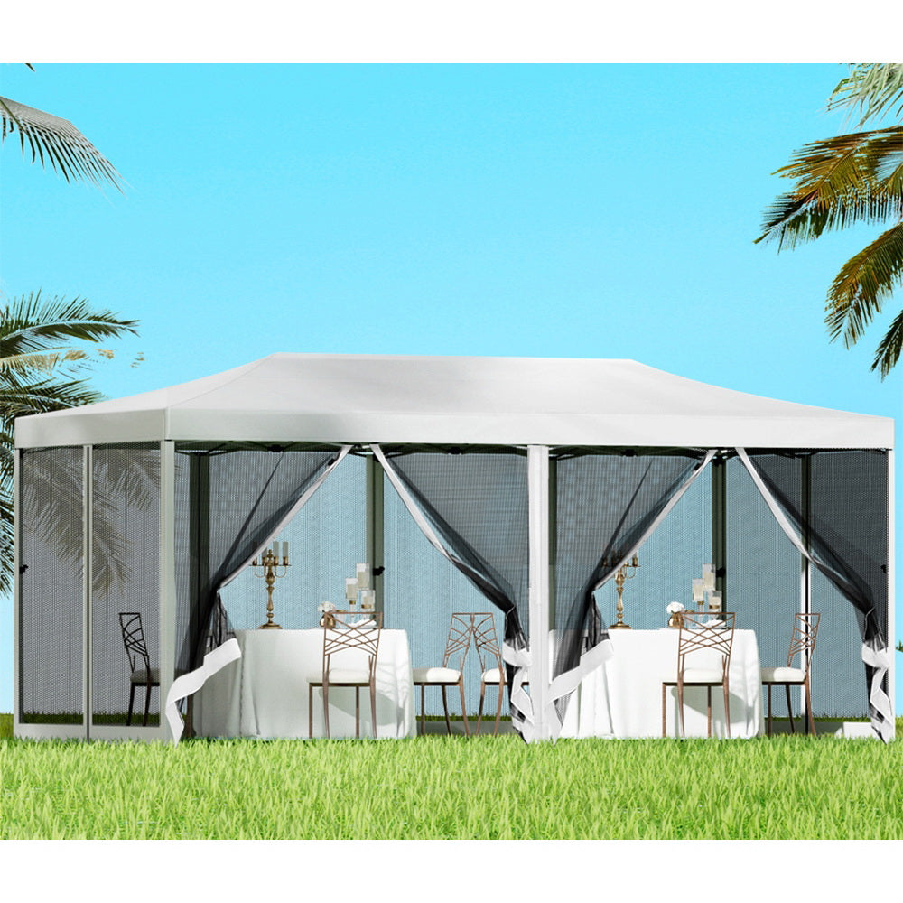 Instahut 3x6m Folding Pop Up Gazebo Mesh Wall White