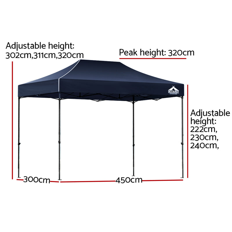 Instahut 3x4.5m Pop Up Gazebo with Base Pods Navy