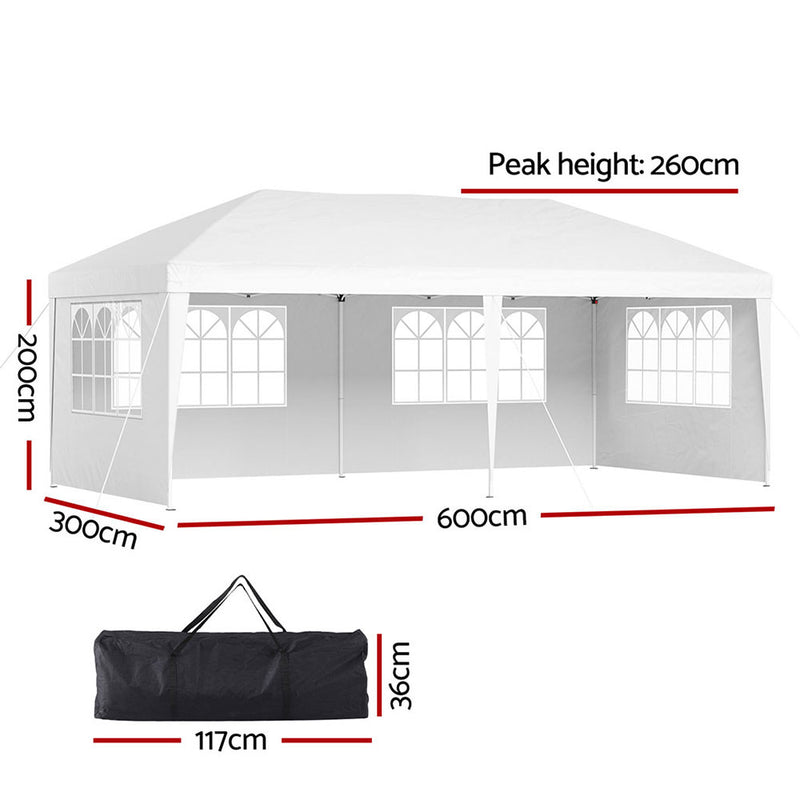 Instahut 3x6m Pop Up Gazebo with Side Walls White