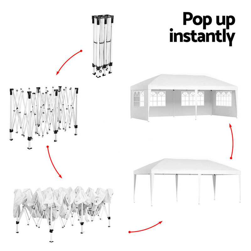 Instahut 3x6m Pop Up Gazebo with Side Walls White