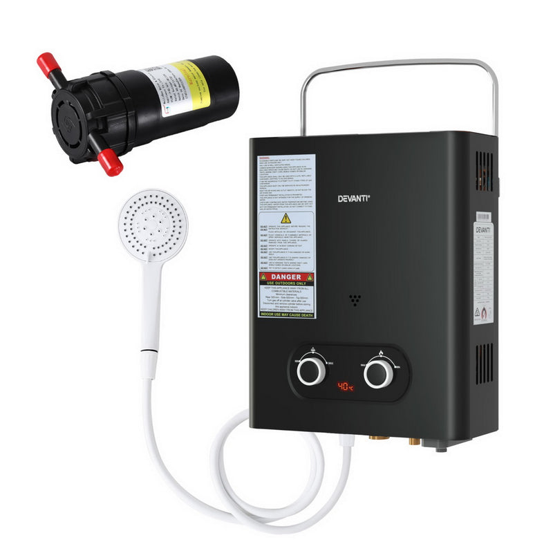 Devanti Portable Gas Water Heater – Black