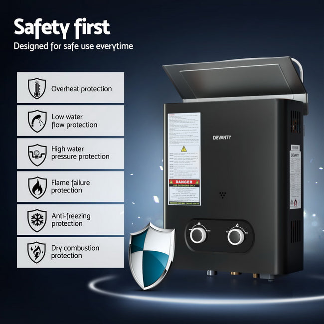 Devanti Portable Gas Water Heater – Black