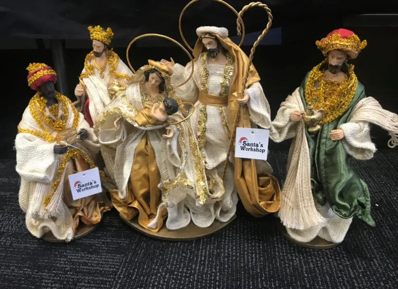 Gold Handmade Holy Family Nativity Scene with Manger (25–30cm)